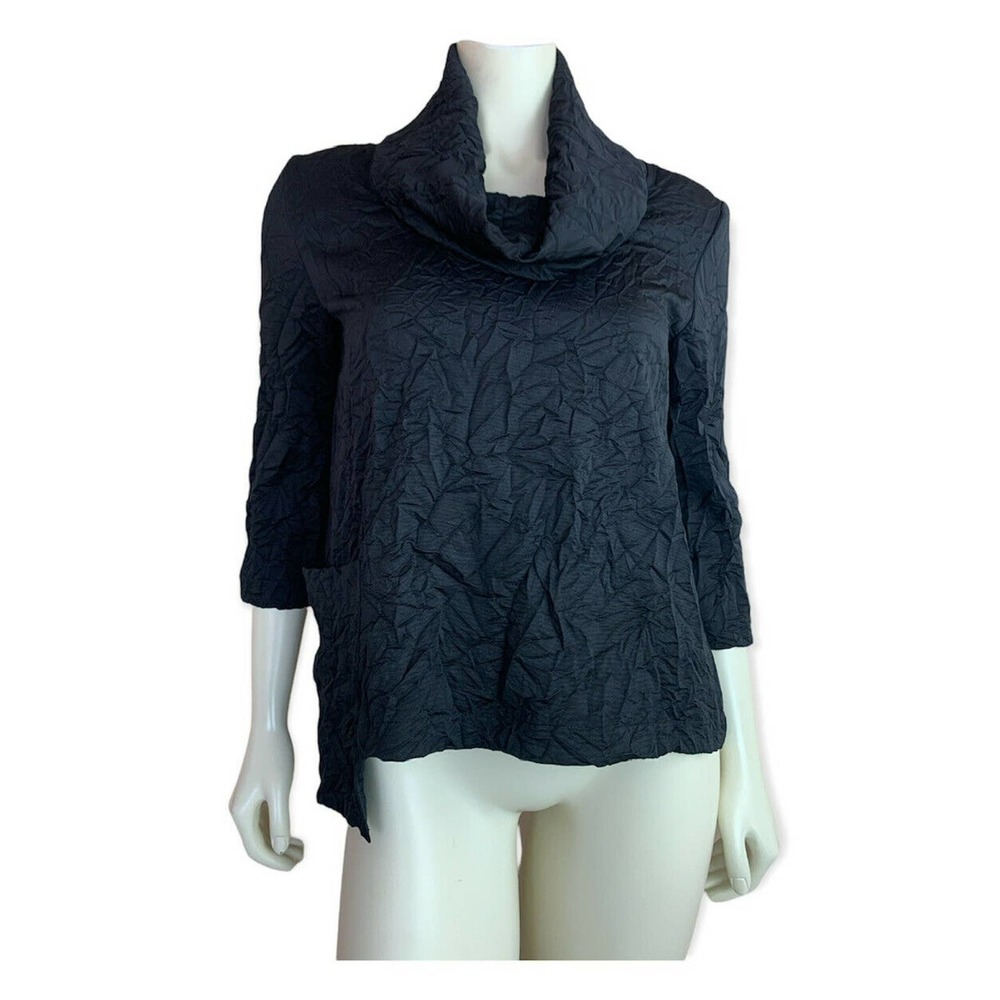 Porto San Francisco Black Crinkle Drape Asymmetrical Jacket Top